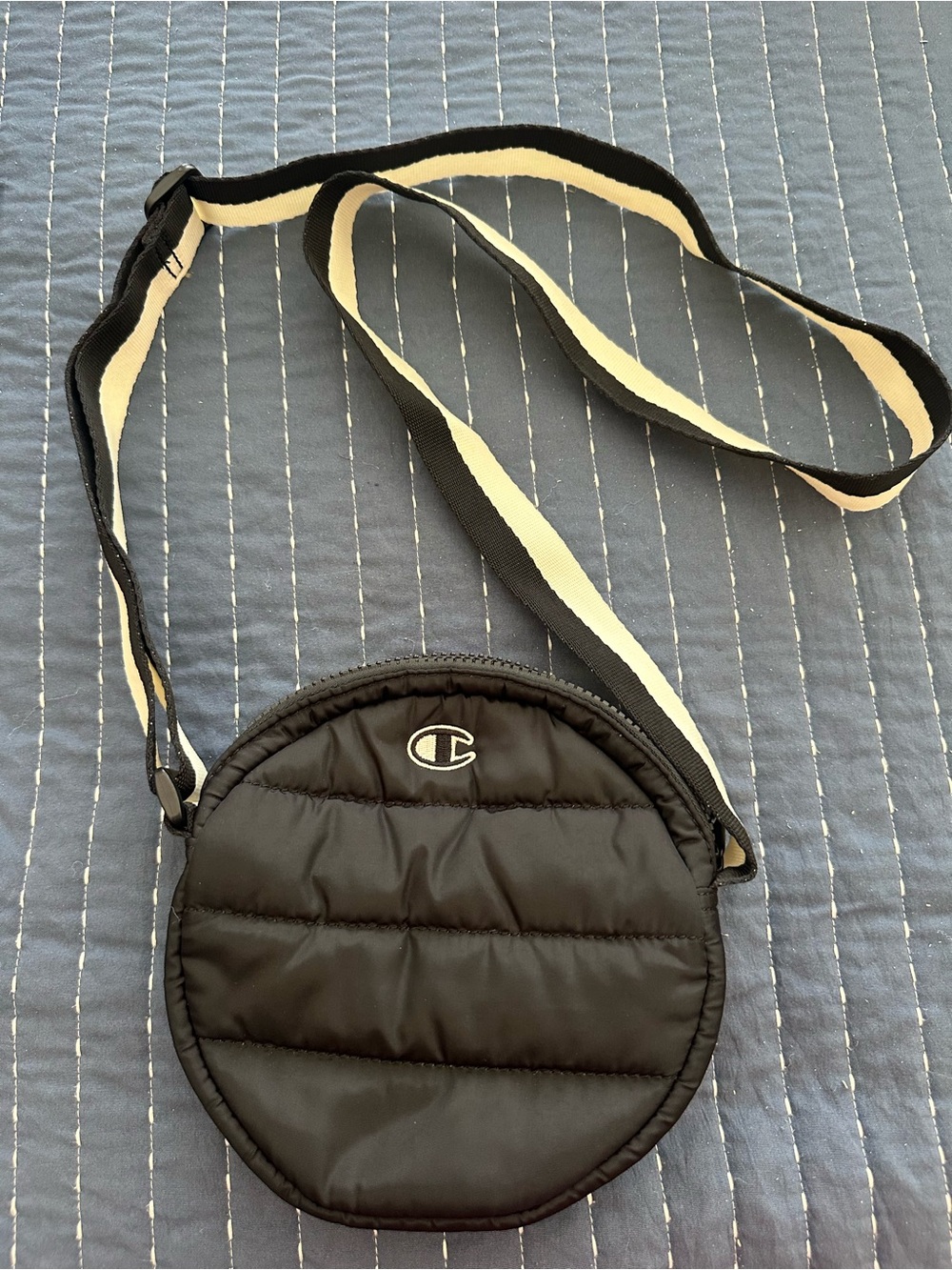 Champion Black Quilted Round Crossbody with Adjuatable Strap